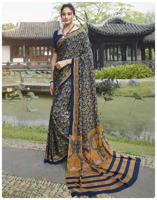  multicolor printed crepe saree with blouse 1