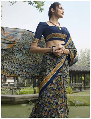  multicolor printed crepe saree with blouse 2