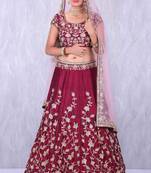 Blue Thread Embroidery Silk Semi Stitched Lehenga