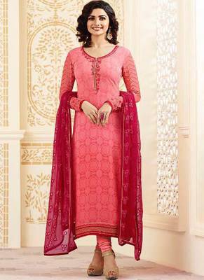 Peach embroidered georgette salwar 1