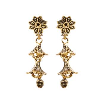 Beautiful Golden Flower 3 Layered Earrings 1