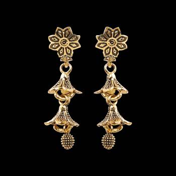 Beautiful Golden Flower 3 Layered Earrings 2