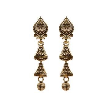 Glitzy Golden Dangler 3 Layered  Earrings 3