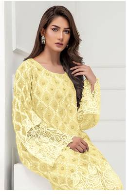 Yellow embroidered net salwar 2