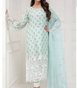 Light-turquoise embroidered net salwar