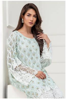 Light-turquoise embroidered net salwar 2