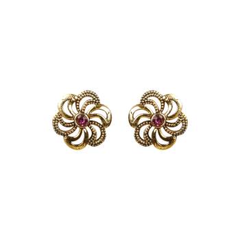 Graceful Pink Diamond Flower Stud Earrings 1
