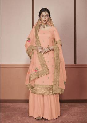 Light-orange embroidered silk salwar 1
