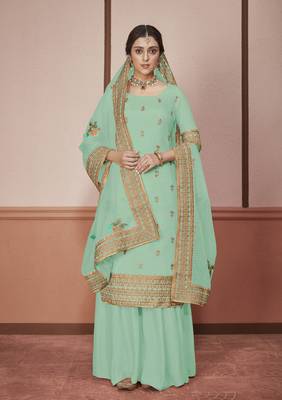 Light-turquoise embroidered silk salwar 1