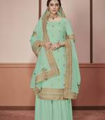 Light-turquoise embroidered silk salwar