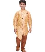 Orange printed cotton silk boys-kurta-pyjama