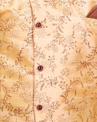 Orange printed cotton silk boys-kurta-pyjama 4