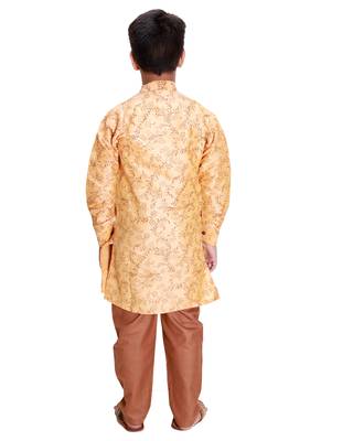 Orange printed cotton silk boys-kurta-pyjama 5