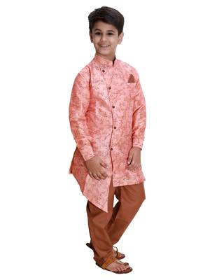 Pink printed cotton silk boys-kurta-pyjama 2