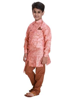 Pink printed cotton silk boys-kurta-pyjama 3