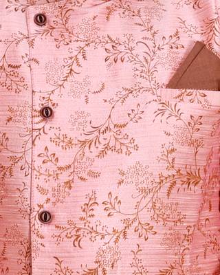 Pink printed cotton silk boys-kurta-pyjama 4