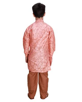 Pink printed cotton silk boys-kurta-pyjama 5