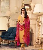 Yellow Embroidered Crepe Semi Stitched Salwar With Dupatta