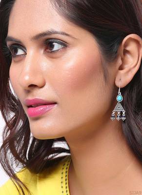Moksha Triangles Blue Stone Earrings 2