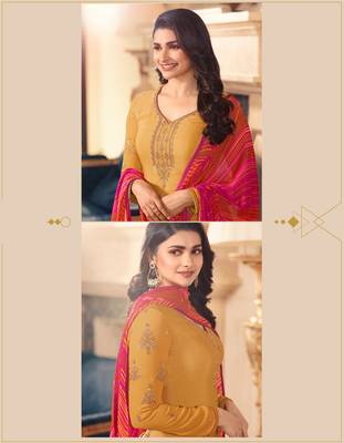 Yellow Embroidered Crepe Semi Stitched Salwar With Dupatta 2