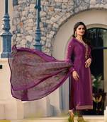 Purple Embroidered Crepe Semi Stitched Salwar With Dupatta