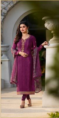 Purple Embroidered Crepe Semi Stitched Salwar With Dupatta 3