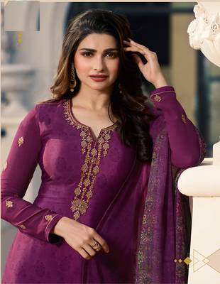Purple Embroidered Crepe Semi Stitched Salwar With Dupatta 4