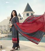 Grey Embroidered Crepe Semi Stitched Salwar With Dupatta