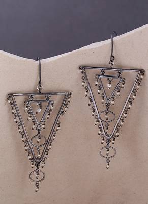 Jaali Pearl Layered Triangles Earrings 1