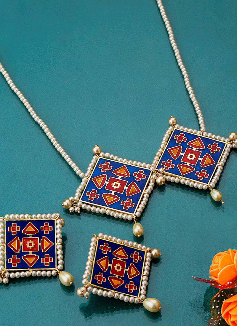 Blue N Red Phul Bhat Patola Necklace Set Voylla 3175637
