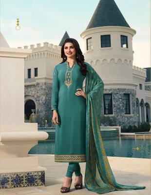 Green Embroidered Crepe Semi Stitched Salwar With Dupatta 1