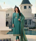 Green Embroidered Crepe Semi Stitched Salwar With Dupatta