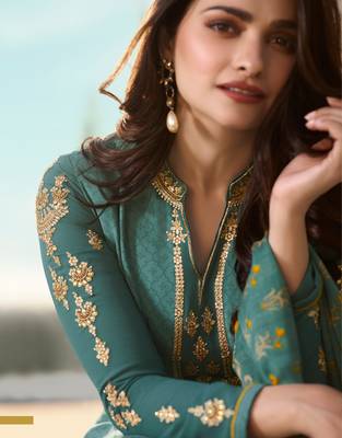 Green Embroidered Crepe Semi Stitched Salwar With Dupatta 2