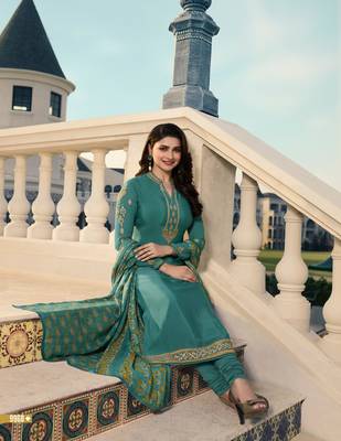 Green Embroidered Crepe Semi Stitched Salwar With Dupatta 3