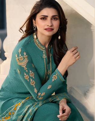 Green Embroidered Crepe Semi Stitched Salwar With Dupatta 4