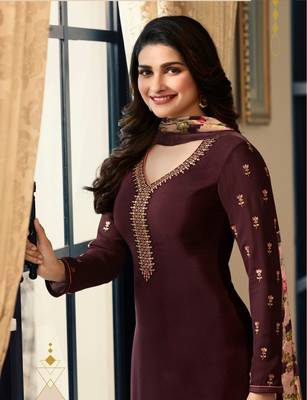 Brown Embroidered Crepe Semi Stitched Salwar With Dupatta 2