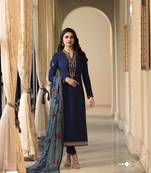 Blue Embroidered Crepe Semi Stitched Salwar With Dupatta