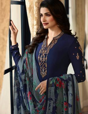 Blue Embroidered Crepe Semi Stitched Salwar With Dupatta 2
