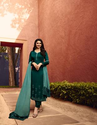 Green Embroidered Georgette Semi Stitched Salwar With Dupatta 1