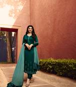 Green Embroidered Georgette Semi Stitched Salwar With Dupatta