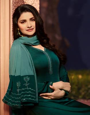 Green Embroidered Georgette Semi Stitched Salwar With Dupatta 2