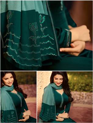 Green Embroidered Georgette Semi Stitched Salwar With Dupatta 4