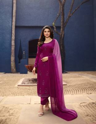 Pink Embroidered Georgette Semi Stitched Salwar With Dupatta 1