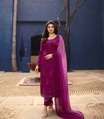 Pink Embroidered Georgette Semi Stitched Salwar With Dupatta