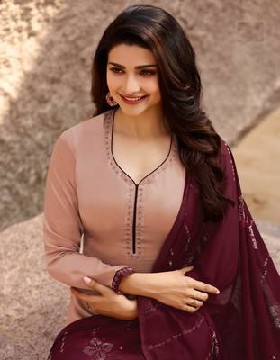 Beige Embroidered Georgette Semi Stitched Salwar With Dupatta 3