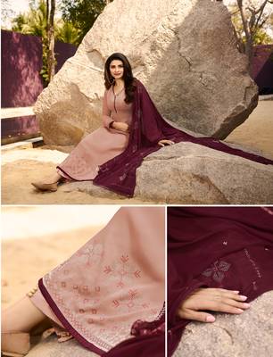 Beige Embroidered Georgette Semi Stitched Salwar With Dupatta 4