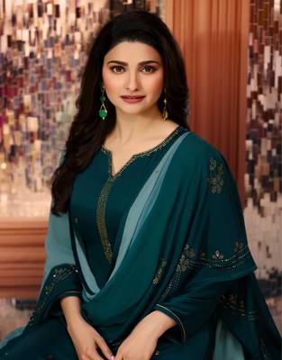 Green Embroidered Georgette Semi Stitched Salwar With Dupatta 2