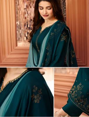Green Embroidered Georgette Semi Stitched Salwar With Dupatta 4
