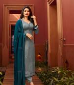 Grey Embroidered Georgette Semi Stitched Salwar With Dupatta