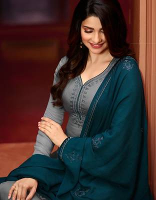 Grey Embroidered Georgette Semi Stitched Salwar With Dupatta 2